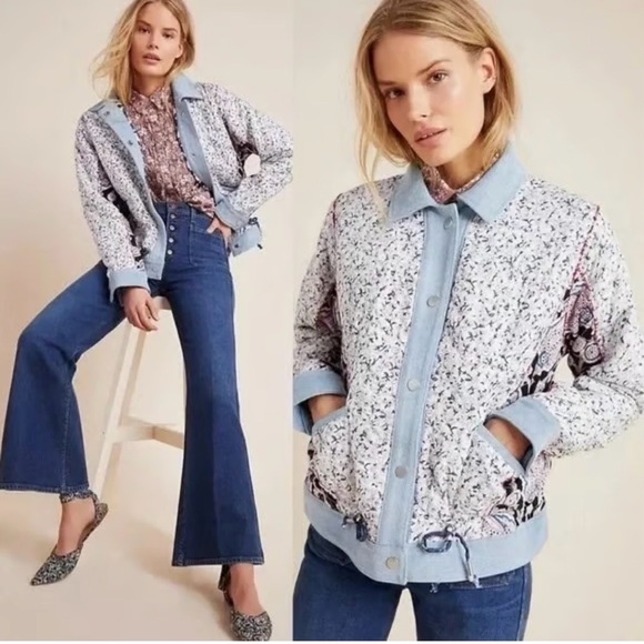 Anthropologie Jackets & Blazers - Anthropologie BlankNYC Denim-Trimmed Reversible Patchwork Jacket size M
